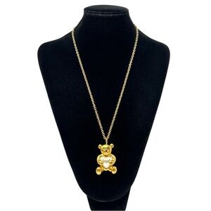 Carolee Vintage Teddy Bear Heart Faux Pearl Gold Tone Necklace Jewelry 1980's